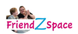 the logo for FriendZSpace which is a photo of two people talking and the words over the image